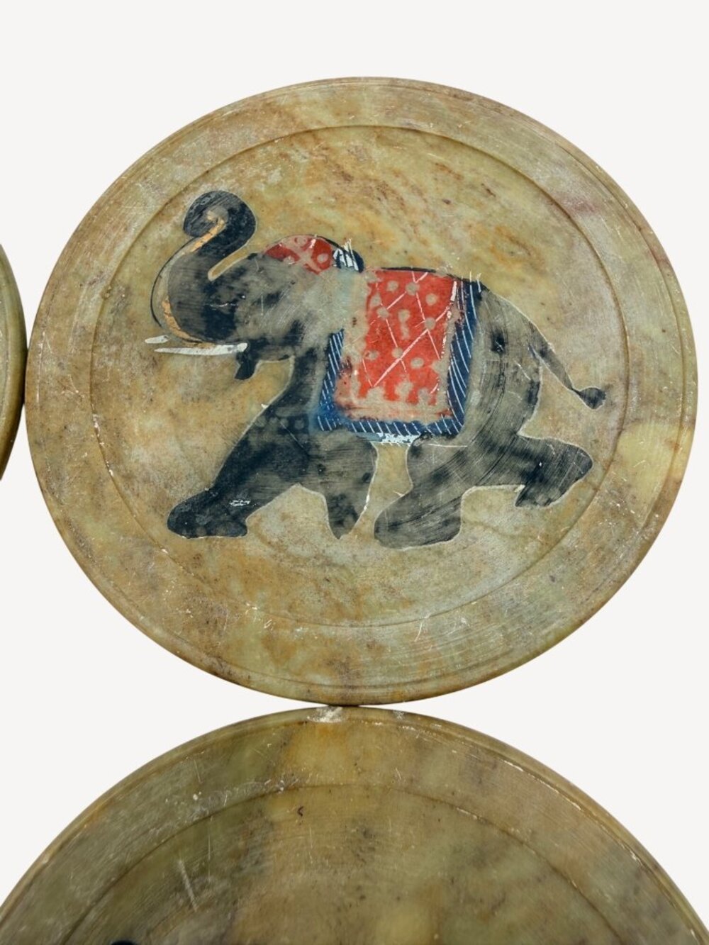 Vintage Rajasthani Marble Coasters Hand-Painted Indian Elephant Design Set Of 4 - Picture 5 of 6